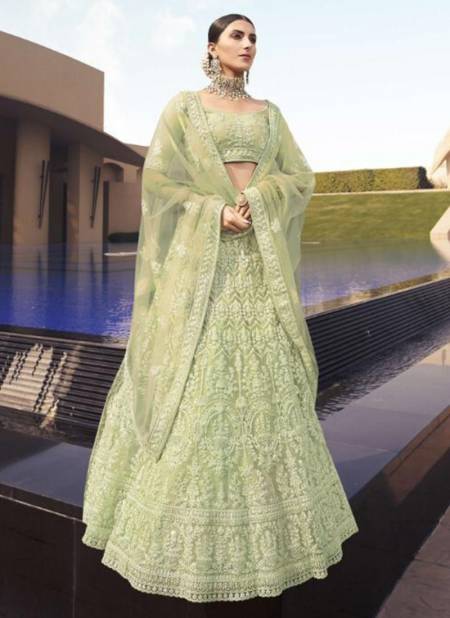 Pista Green Colour ARYA KHAWAAB VOL 3 Fancy Soft Net Sequence Dori Work Festive Party Wear Lehenga Choli Collection 6001